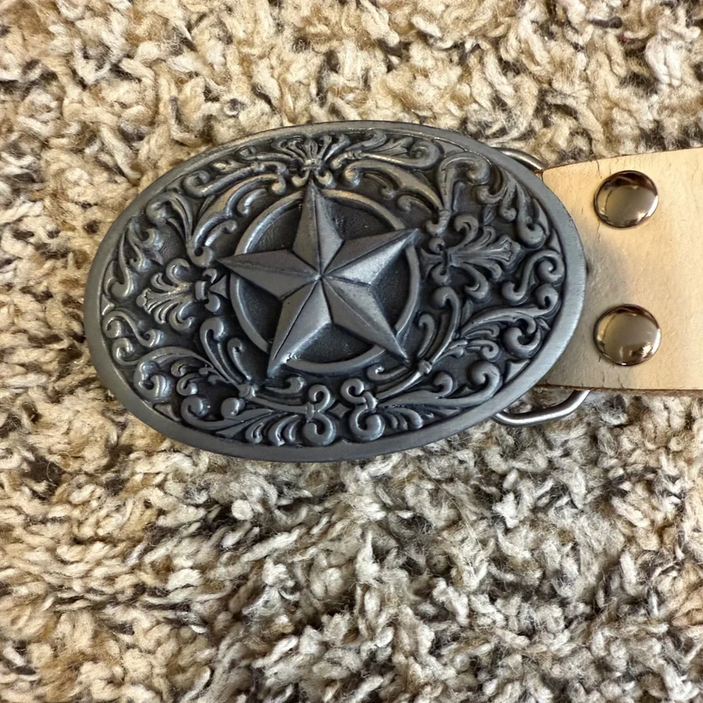 Vintage Ed Hardy White‎ Leather Belt With Star Buckle Size 34